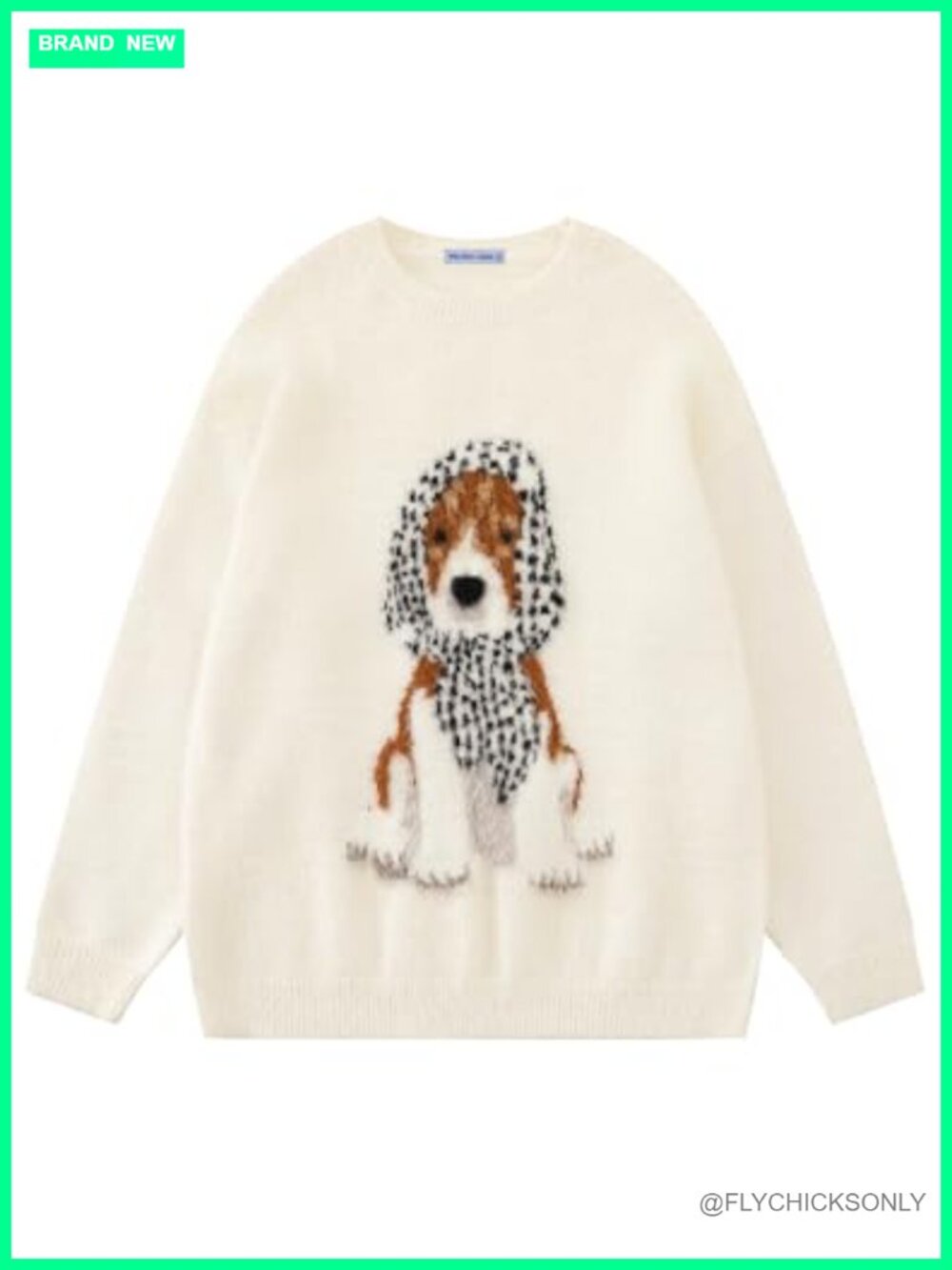 Aelfric Eden Cute Dog Graphic Oversized Crewneck Knit Pullover Sweater
